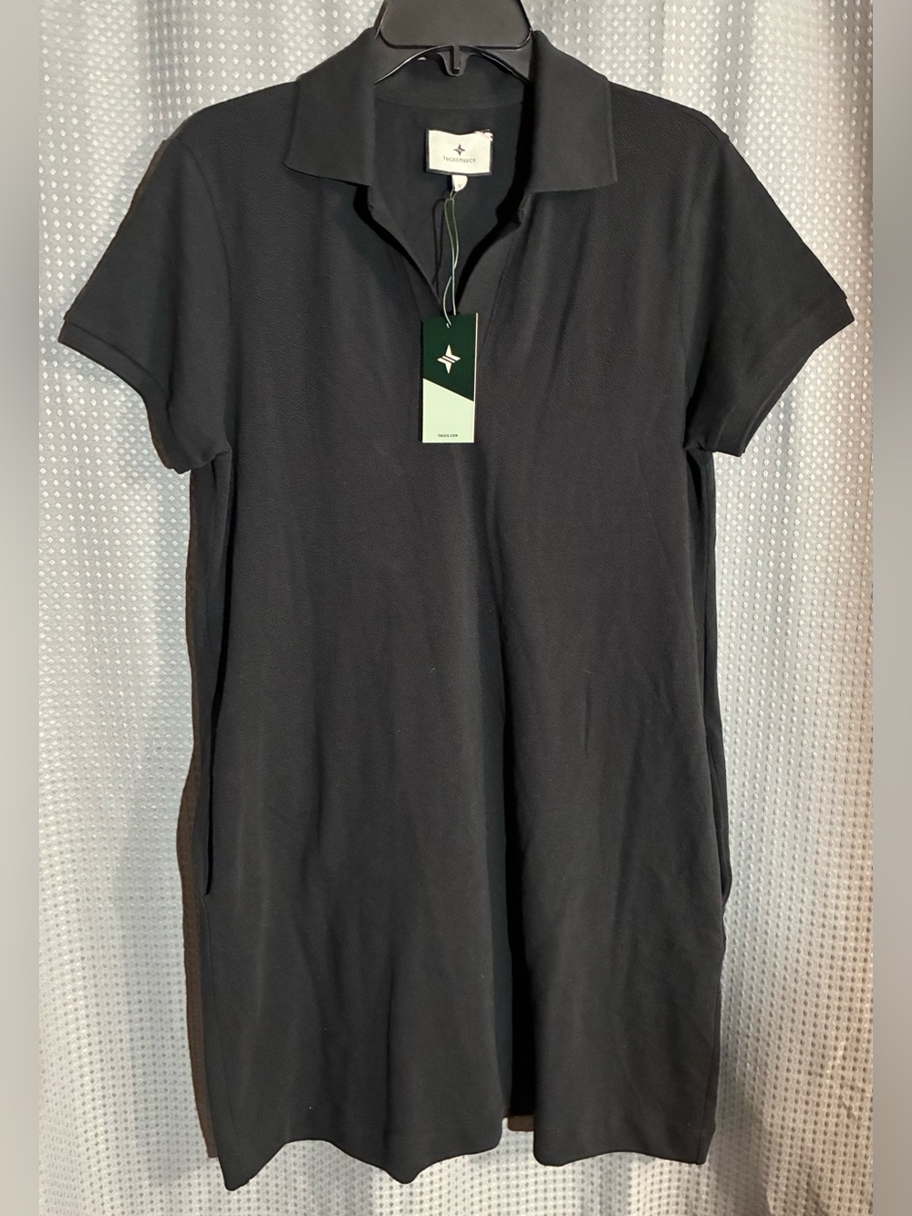 Tuckernuck Sz M Polo Style Black Women's Short Sleeve Dress Pockets Preppy NEW